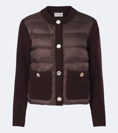 Moncler Down-paneled Wool-blend Cardigan In Burgundy