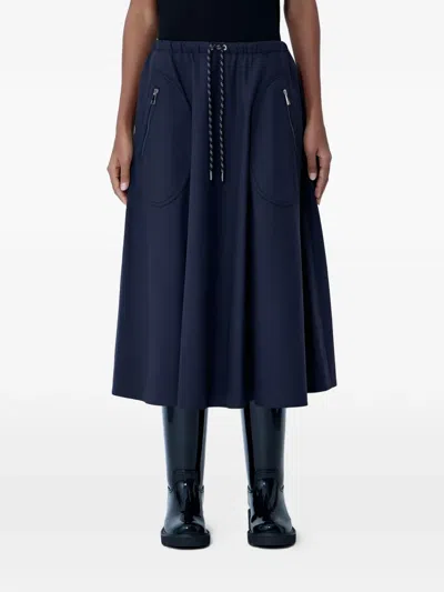 Moncler A Line Midi Skirt Drawstring Waist Zipper Pockets In Blue