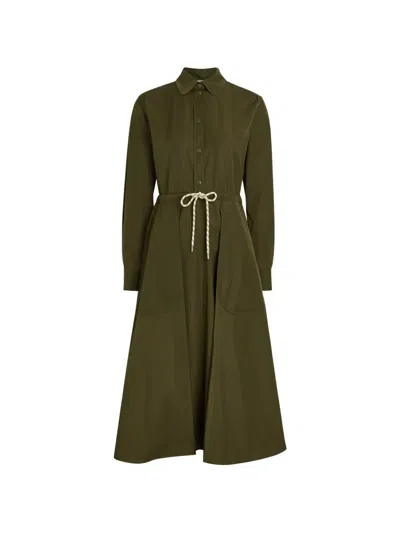 Moncler Drawstring Collared Midi Dress In Green