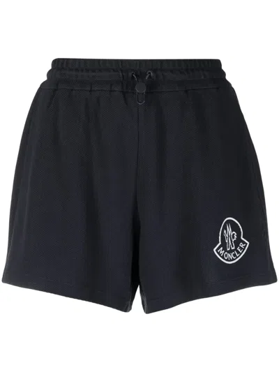 Moncler Drawstring Cotton Shorts In Blue