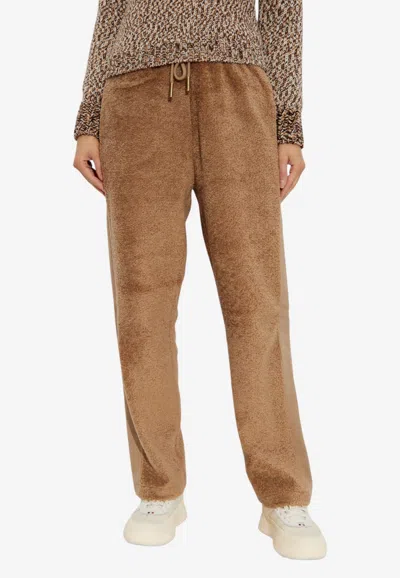 Moncler Drawstring Fleece Track Pants In Brown