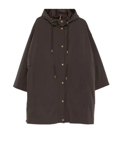 Moncler Drawstring-waist Hooded Coat In Brown