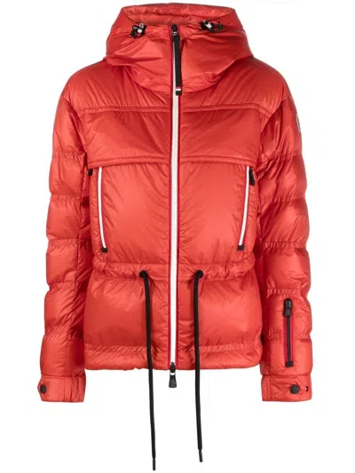 Moncler Drawstring Hooded Jacket In Red
