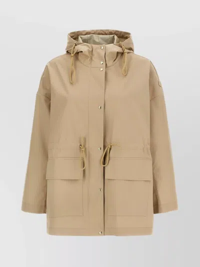 Moncler 'drawstring Hooded Parka Front Pockets' In Brown