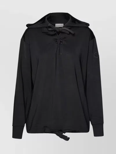 Moncler Drawstring Hoodie Ribbed Cuffs In Neutral