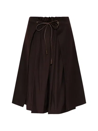 Moncler Drawstring Layered-detail Midi Skirt In Brown