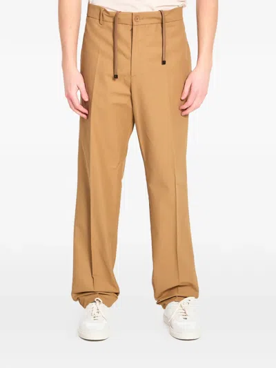 Moncler Drawstring Leather Logo Patch Trousers In Orange