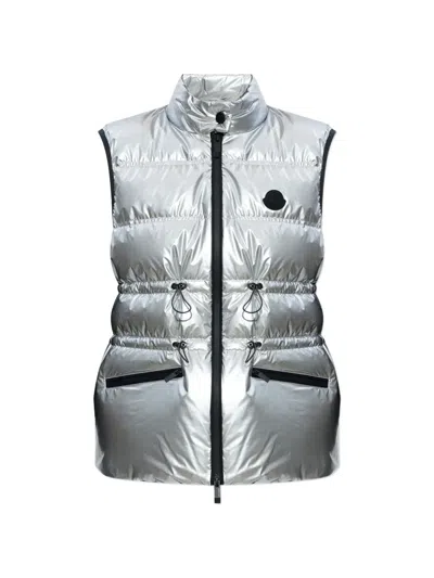 Moncler Drawstring Padded Gilet In Gray