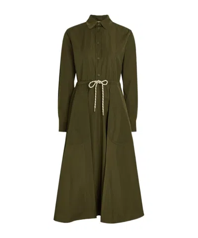Moncler Drawstring Poplin Midi Shirt Dress In Green