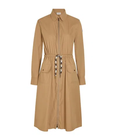 Moncler Drawstring Poplin Midi Shirt Dress In Brown