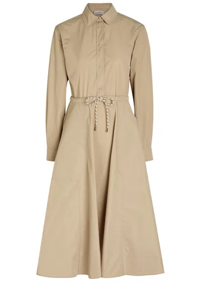 Moncler Drawstring Poplin Midi Shirt Dress In Neutral