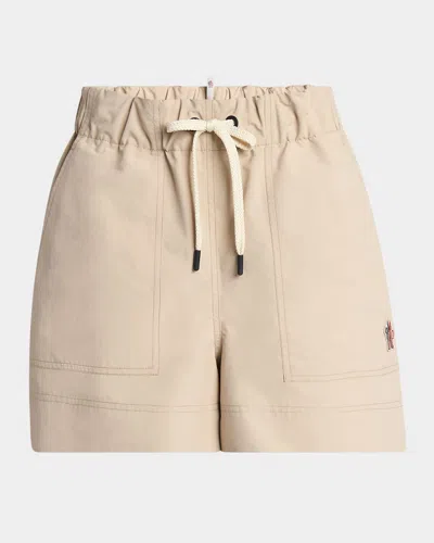 Moncler Waistband Elastic Pockets Side Shorts In Neutrals