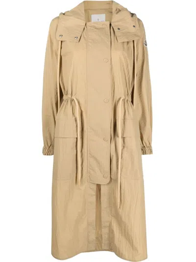 Moncler Drawstring-waist Hooded Coat In Beige