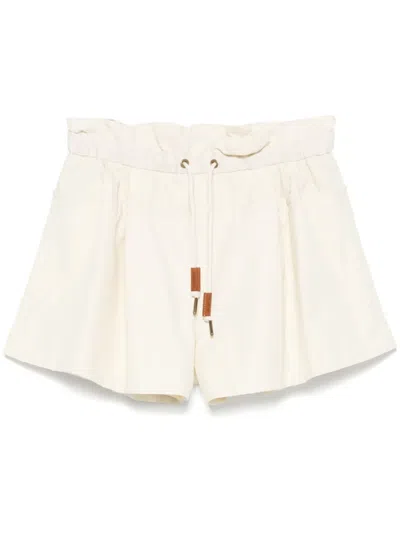 Moncler Canvas-trimmed Paneled Cotton-blend Shell Shorts In Beige