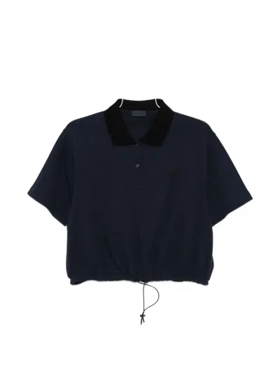 Moncler Drawstring-waistband Log-patch Polo Shirt In Blue