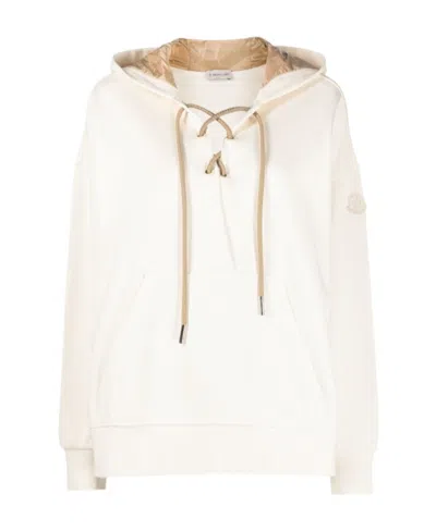 Moncler Drawstring-fastened Logo-patch Hoodie In Neutral