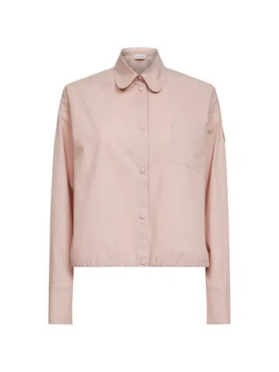 Moncler Drawstring-hem Logo-patch Shirt In Pink