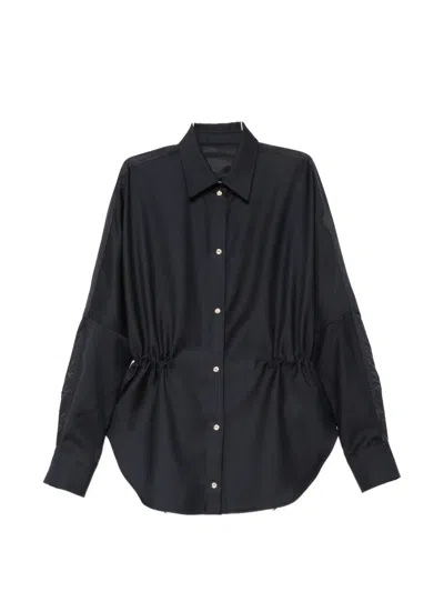Moncler Drawstring-waist Panelled Shirt In Blue