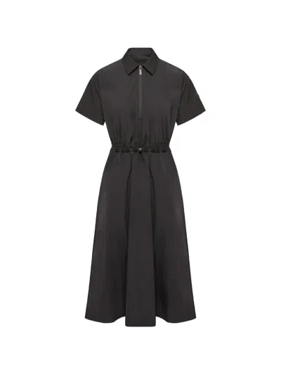 Moncler Drawstring-waist Zip-up Midi Dress In Black