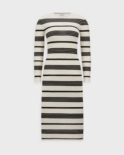 Moncler Klänning Striped Bouclé Midi Mörkgrå