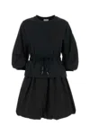 Moncler Black Dress With Elastic Waist And Logo Patch On The Sleeve In Tech Fabric Woman In Black
