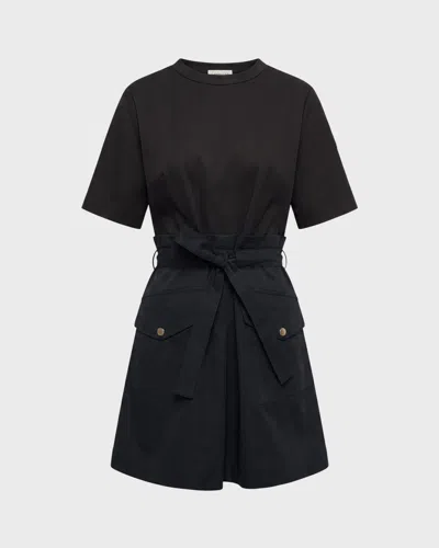 Moncler Cotton Polyamide Belted Mini Dress In Black