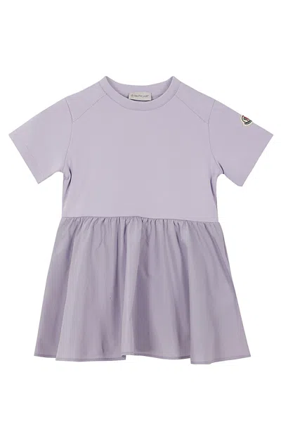 Moncler Kids' 棉质拉绒连衣裙 In Lilac