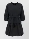 Moncler Black Dress With Elastic Waist And Logo Patch On The Sleeve In Tech Fabric Woman