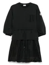 Moncler Black Dress With Elastic Waist And Logo Patch On The Sleeve In Tech Fabric Woman In Black