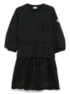 Moncler Black Dress With Elastic Waist And Logo Patch On The Sleeve In Tech Fabric Woman In Black