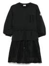 Moncler Black Dress With Elastic Waist And Logo Patch On The Sleeve In Tech Fabric Woman In Black