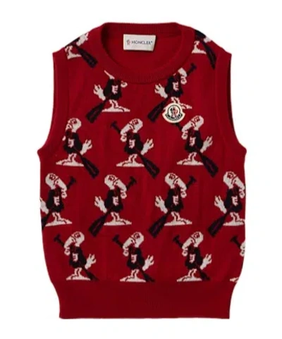 Moncler Kids' Duck Jacquard Virgin Wool Vest In Red