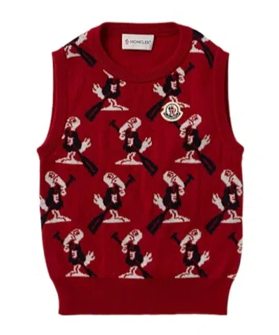 Moncler Kids' Duck Jacquard Virgin Wool Vest In Red