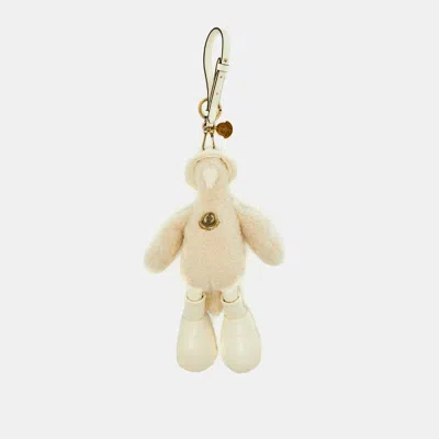 Pre-owned Moncler Duck Key Holder Cream Faux Leather And Shearling In White