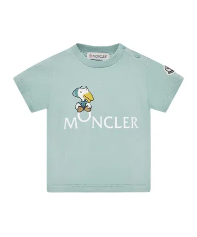 Moncler Kids' Duck Logo Cotton T-shirt In Green