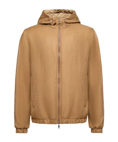Moncler Duguay Reversible Hooded Windbreaker In Brown