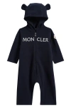 Moncler Fleece Hooded Romper Suit Kids In Black