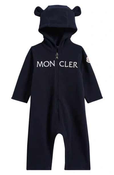 Moncler Kids'  Ear Appliqué Hooded Fleece Romper In Black