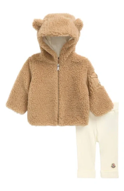 Moncler Kids'  Ear Appliqué Hoodie & Leggings Set In Brown