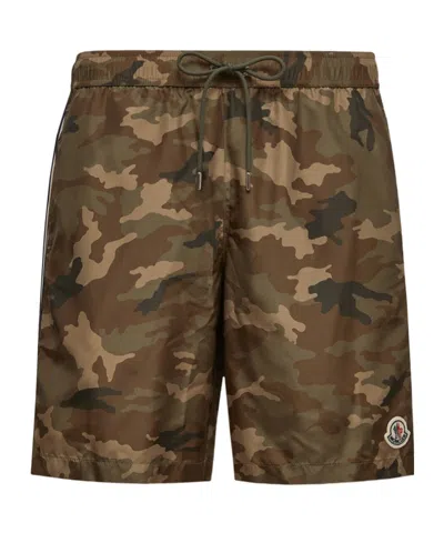 Moncler Elastic Drawstring Waist Swim Shorts In Green