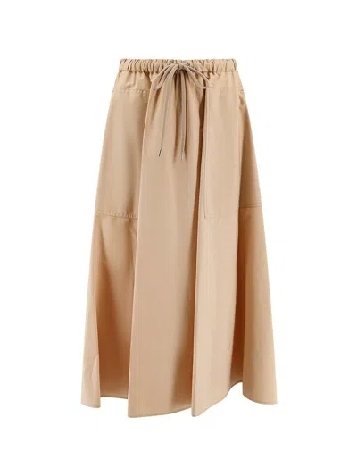 Moncler Drawstring Midi Skirt In Beige