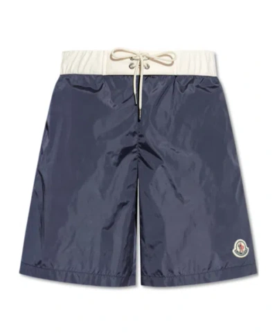 Moncler Elastic Waist Swim Trunks In Blue