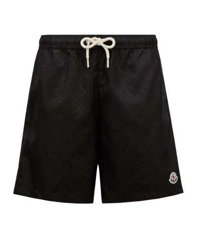 Moncler Elastic Waist Swimming Trunks In Black