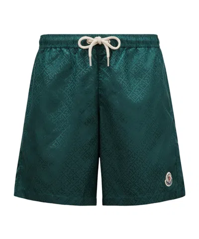 Moncler Elastic Waist Swimming Trunks In Green