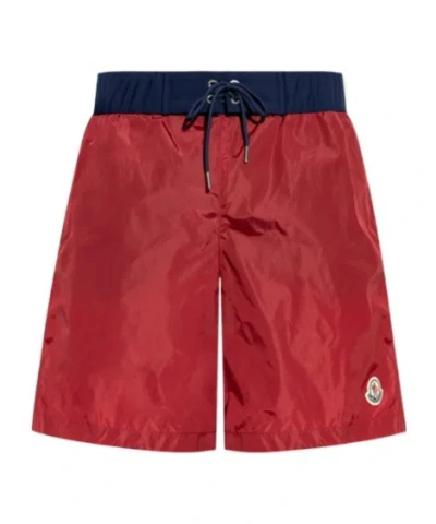 Moncler Elastic Waist Swimming Trunks In Red