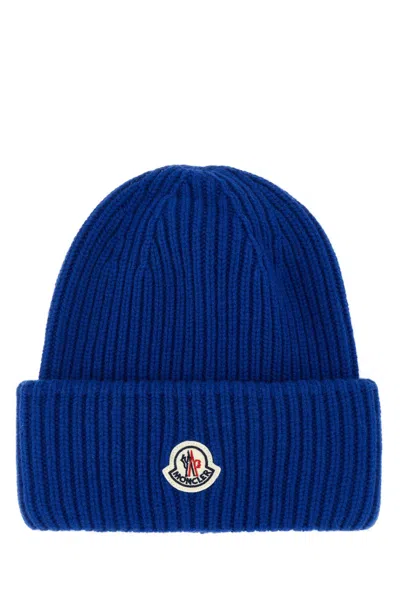 Moncler Electric Blue Wool Blend Beanie Hat In 727
