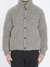 Moncler Cable Knit High Collar Cardigan In Gray