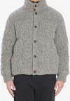 Moncler Cable Knit High Collar Cardigan In Gray