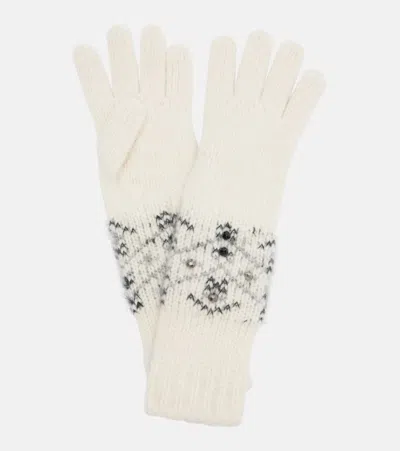 Moncler Embellished Alpaca And Wool-blend Gloves In White