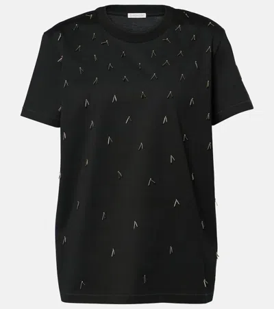Moncler Embellished Cotton T-shirt In Black
